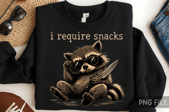 I Require Snacks, Funny Raccoon PNG: A Bold Design Asset