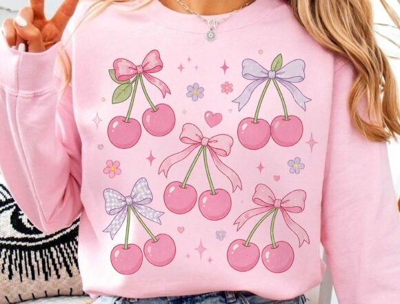 Pink Cherry Bows PNG: The Sweet Design Asset for Coquette Style