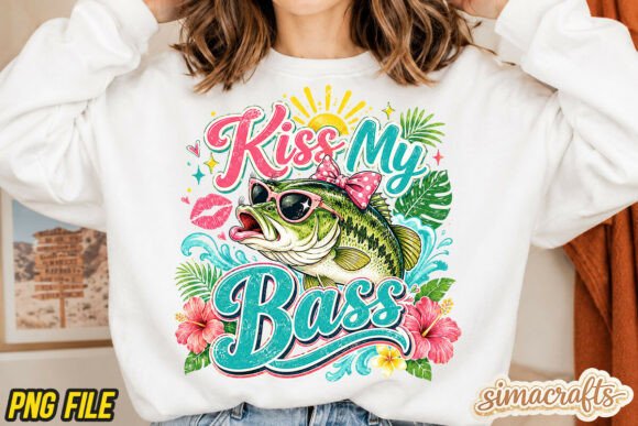 Preppy Kiss My Bass Fish Png, Summer PNG: Your Go-To Summer Design Asset