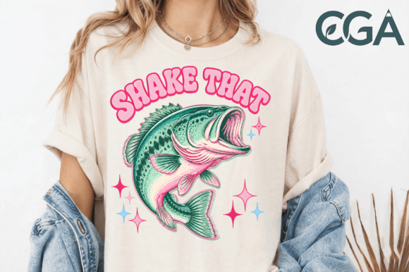 Reel in the Laughs with Shake That Bass Fishing Retro Png