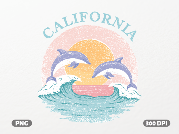 Retro California Dolphins PNG: West Coast Nostalgia in a Digital File